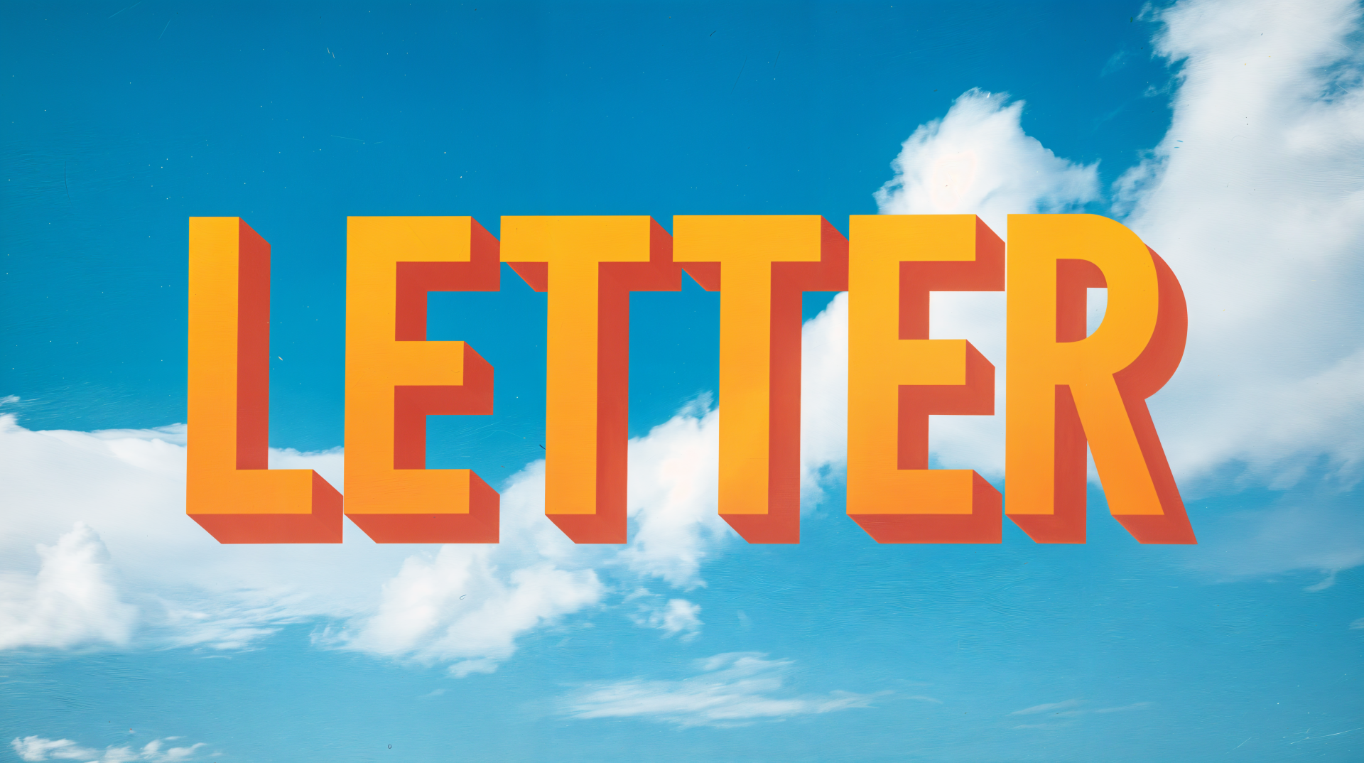 A vibrant 4K Ultra HD wallpaper featuring the word LETTER in bold orange letters against a bright blue sky with fluffy white clouds.