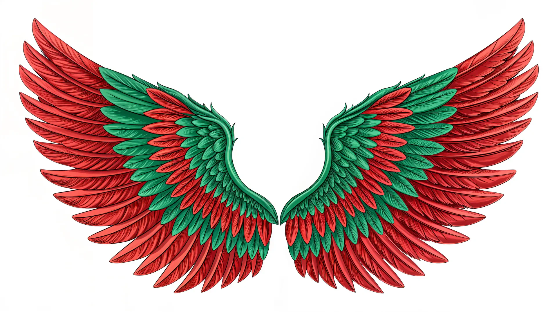 Vibrant angel wings in red and green, beautifully detailed, create a stunning 4K Ultra HD PC desktop wallpaper and background.