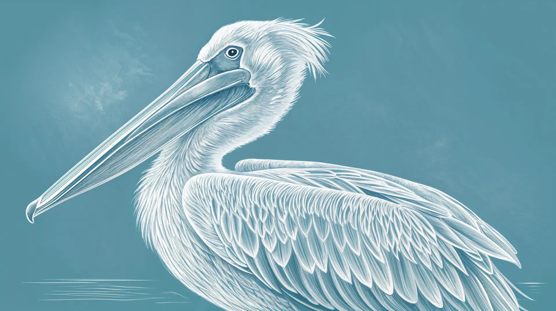 A detailed illustration of a pelican against a soothing blue background, captured in vibrant colors, serving as a stunning 4K Ultra HD PC desktop wallpaper.