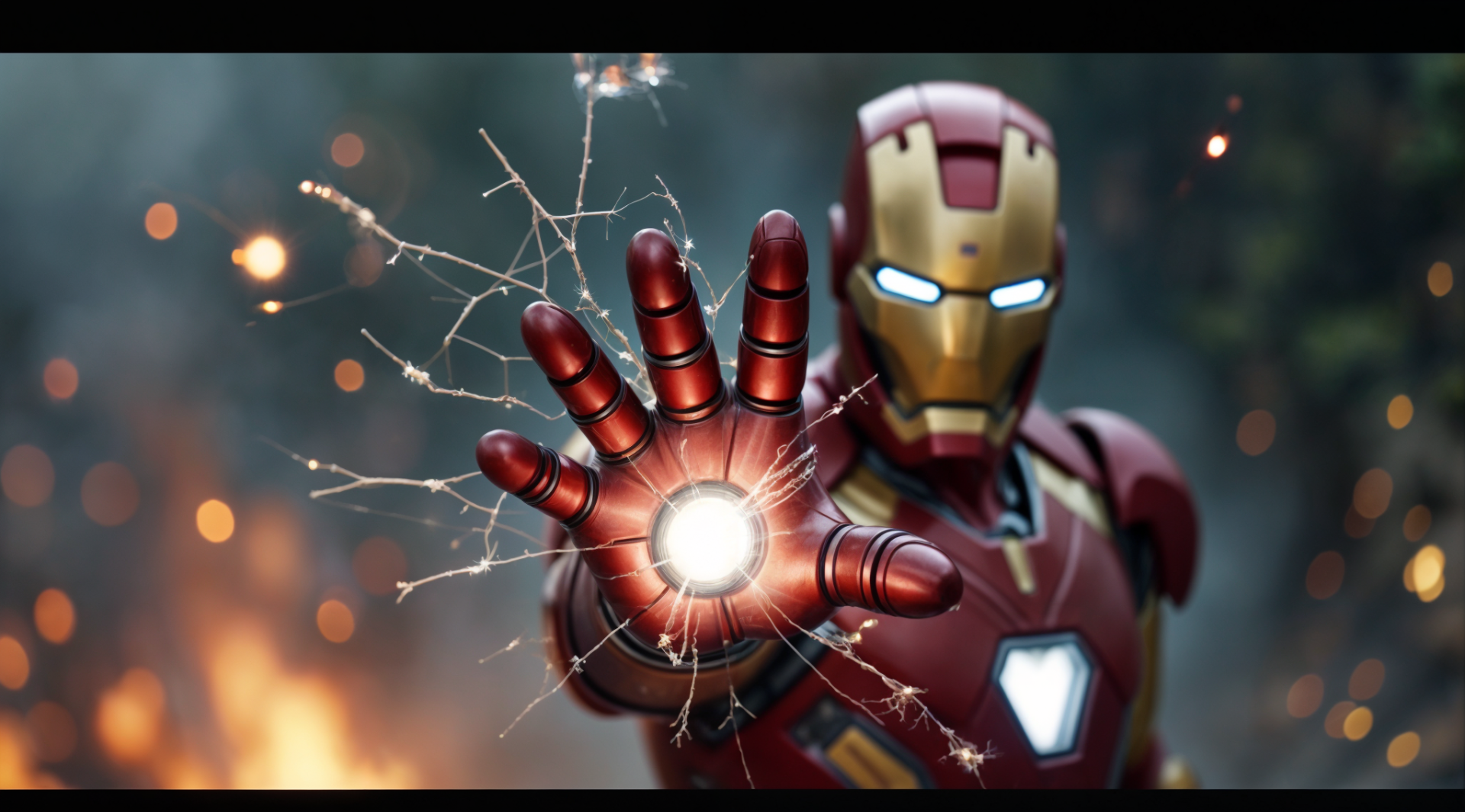 HD PC desktop wallpaper featuring Iron Man from Iron Man 2 and Iron Man 3, showcasing the superhero in his iconic armored suit with a glowing repulsor blast.