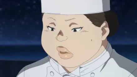 HD wallpaper from Ron Kamonohashi's Forbidden Deductions, featuring a character with a serious expression, dressed in a chef's uniform, set against a dark background.
