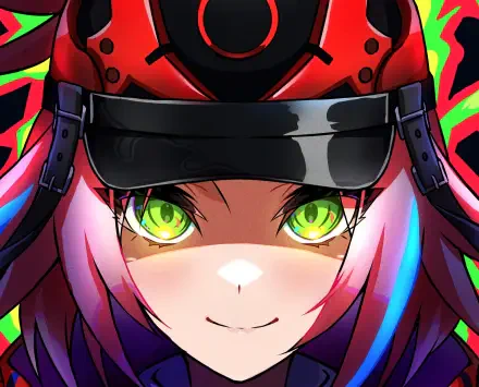 A vibrant HD desktop wallpaper featuring Rappa from the video game Honkai: Star Rail, showcasing colorful neon elements and captivating green eyes.