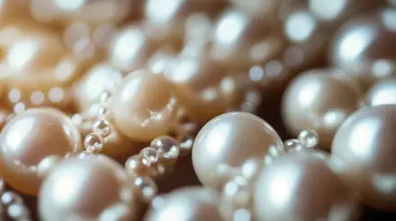 Close-up of lustrous pearls, showcasing their elegant sheen and texture. A rich 4K Ultra HD PC desktop wallpaper and background, enhancing visual appeal with a touch of sophistication.