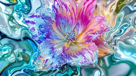 A vibrant, abstract floral design with colorful petals blending into swirling water patterns in 4K Ultra HD quality, creating an aesthetic and dynamic desktop wallpaper.