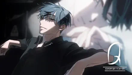 HD wallpaper featuring Ivan from Alien Stage, showcasing a character with blue hair, relaxed posture, and a contemplative expression against a blurred background.