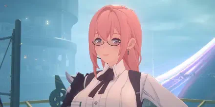 A HD PC desktop wallpaper features Tsukishiro Yanagi from the video game Zenless Zone Zero, showcasing her with pink hair and glasses against a vibrant background.