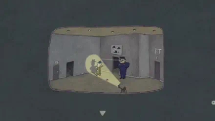 A stylized HD PC desktop wallpaper depicting a gameplay scene from a video game titled Follow the Meaning. A character is illuminated by a spotlight in a minimalist room.