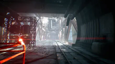 A stunning 4K Ultra HD desktop wallpaper from the video game Stellar Blade, featuring a dramatic, atmospheric environment with industrial structures and soft lighting.