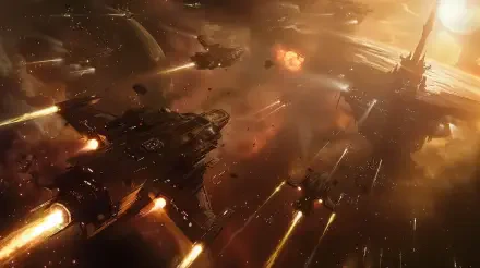 A dynamic space opera scene featuring intense spaceship battles amidst explosions and vibrant cosmic backgrounds, captured in stunning 4K Ultra HD resolution.