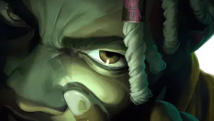 Close-up of Ekko from League of Legends, featuring his intense gaze. This 4K Ultra HD wallpaper captures the character's dynamic essence and vivid details for a striking background.