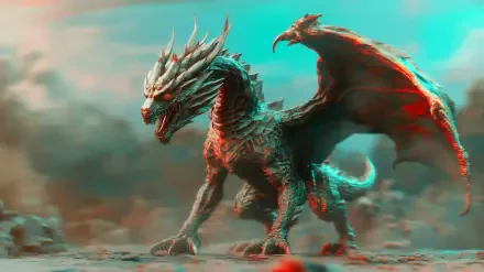 A stunning HD wallpaper featuring a fierce dragon with intricate scales and majestic wings, set against a dramatic background of swirling clouds and vibrant colors.