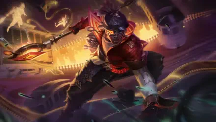 Ekko from League of Legends leaps into action in this vibrant 8K Ultra HD wallpaper, showcasing his dynamic pose and energetic background filled with colorful effects.