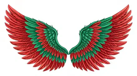 Vibrant angel wings in red and green, beautifully detailed, create a stunning 4K Ultra HD PC desktop wallpaper and background.