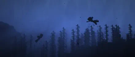 Underwater Minecraft scene with detailed shaders showing silhouettes of fish and tall aquatic plants in deep blue tones, designed as an HD PC desktop wallpaper.