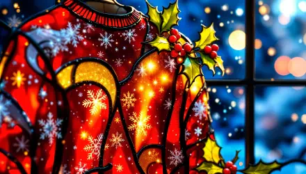 A vibrant Christmas sweater adorned with snowflakes and holly, showcased against a festive, softly lit winter background. A colorful 4K Ultra HD desktop wallpaper evoking holiday cheer.