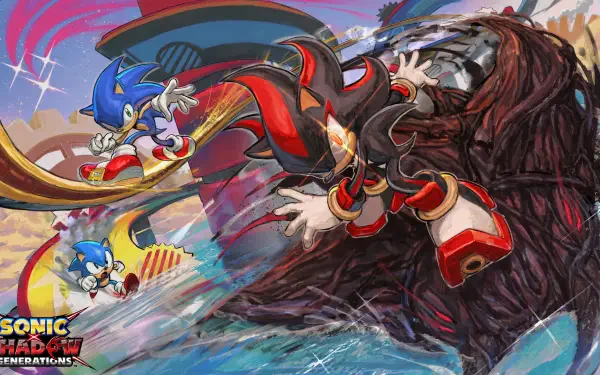 4K Ultra HD Sonic Generations PC wallpaper featuring Sonic the Hedgehog and Shadow the Hedgehog in action, inspired by Sonic X and Shadow Generations styles.