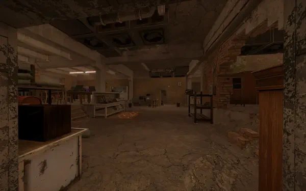 An interior shot of a dilapidated space, featuring scattered furniture and peeling walls, designed as a 4K Ultra HD wallpaper for STALCRAFT: X, a video game.