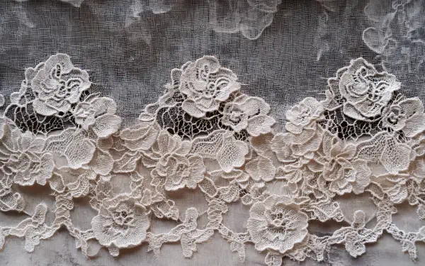 Intricate lace pattern featuring floral motifs, displayed in a detailed 4K Ultra HD format. This wallpaper captures the elegance of lacework with its delicate textures.