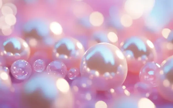 A close-up of lustrous pearls in soft pink hues, creating a dreamy and elegant pink aesthetic, presented as a vibrant 4K Ultra HD desktop wallpaper.