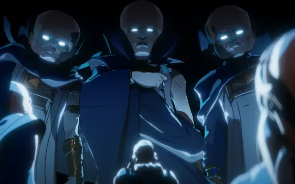 A dramatic scene from the TV show *What If...*, featuring three mysterious figures with glowing eyes, creating an intriguing and atmospheric HD desktop wallpaper.