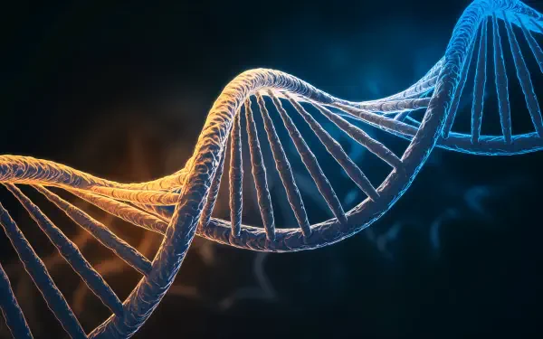 A vibrant double helix design in orange and blue tones, presented as a 4K Ultra HD desktop wallpaper and background, showcases the intricate beauty of DNA.