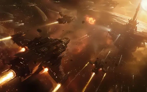 A dynamic space opera scene featuring intense spaceship battles amidst explosions and vibrant cosmic backgrounds, captured in stunning 4K Ultra HD resolution.