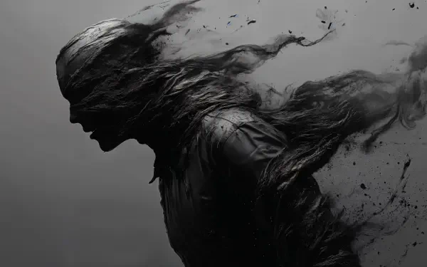 Dark abstract silhouette of a Sci-Fi Void Walker dissolving into wisps, captured in a striking 4K Ultra HD PC desktop wallpaper.