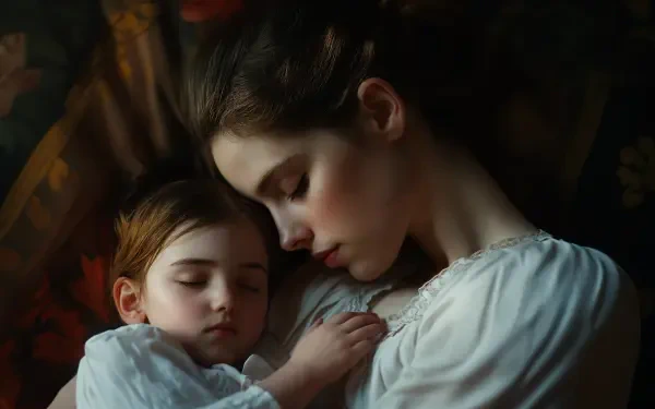 A serene moment capturing a mother and her sleeping child, highlighting the beauty of motherhood. This 4K Ultra HD image serves as a stunning desktop wallpaper.