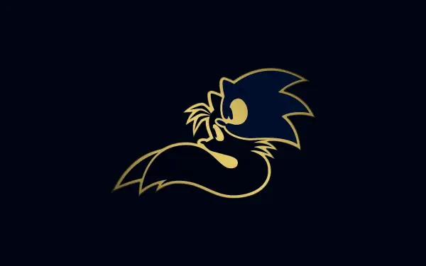 Minimalist HD PC desktop wallpaper featuring a sleek, golden line art silhouette of Sonic the Hedgehog on a black background.