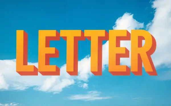 A vibrant 4K Ultra HD wallpaper featuring the word LETTER in bold orange letters against a bright blue sky with fluffy white clouds.
