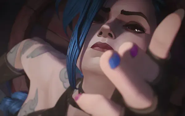 4K Ultra HD PC wallpaper featuring Jinx from League of Legends in a close-up scene from Arcane Season 2, highlighting her intense expression and blue hair.