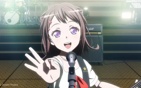 Anime-inspired HD wallpaper featuring Ave Mujica from BanG Dream!, showcasing her cheerful expression and vibrant stage presence.