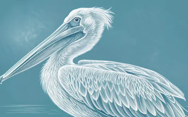 A detailed illustration of a pelican against a soothing blue background, captured in vibrant colors, serving as a stunning 4K Ultra HD PC desktop wallpaper.