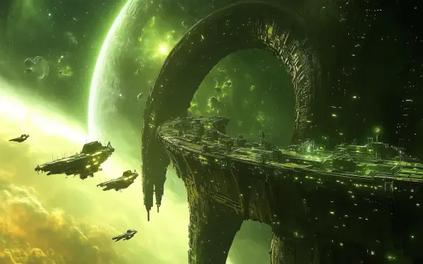 sci-fi environment space space station green HD Desktop Wallpaper | Background Image