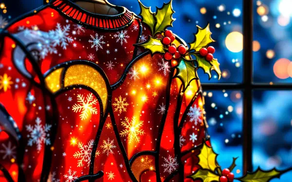 A vibrant Christmas sweater adorned with snowflakes and holly, showcased against a festive, softly lit winter background. A colorful 4K Ultra HD desktop wallpaper evoking holiday cheer.