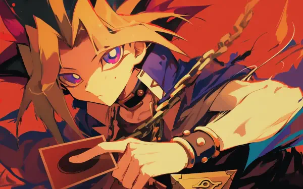 Anime-inspired HD wallpaper featuring Yami Yugi from Yu-Gi-Oh!, showcasing his signature look with vibrant colors and dramatic pose, perfect for fans of the series.