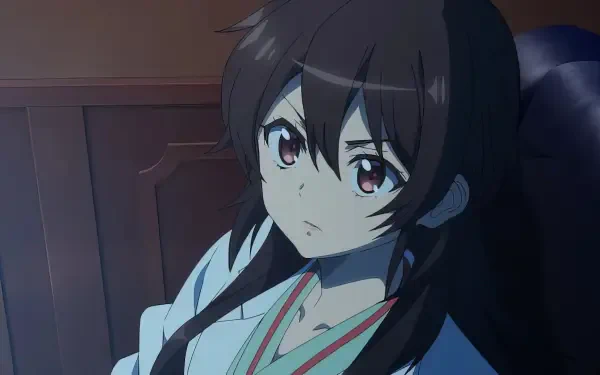 A high-definition desktop wallpaper featuring Takao Ameku from the anime Ameku M.D.: Doctor Detective, showcasing her thoughtful expression in a serene setting.