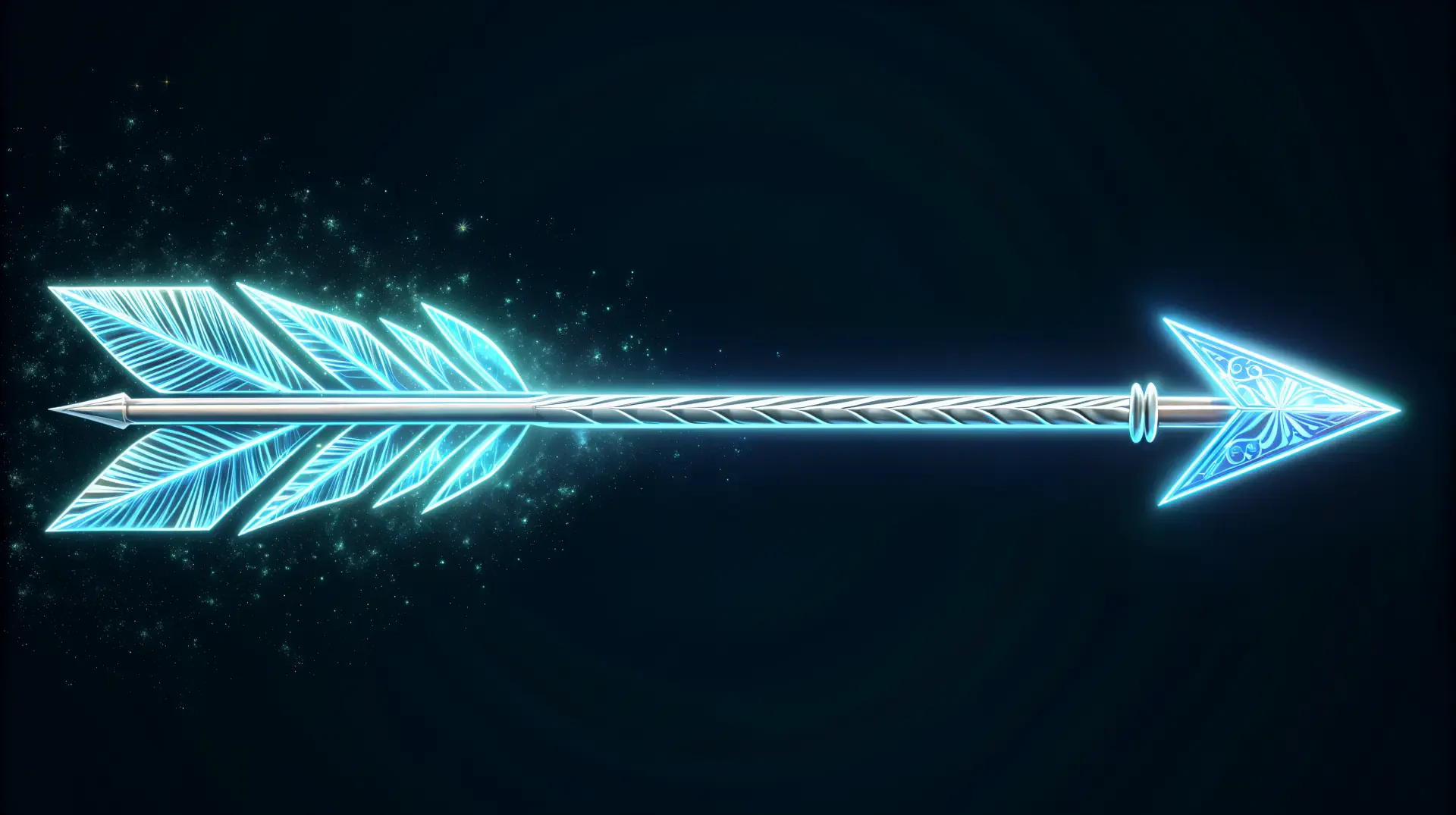 A glowing blue arrow with intricate feather details, set against a dark background, serves as a striking 4K Ultra HD PC desktop wallpaper and background.