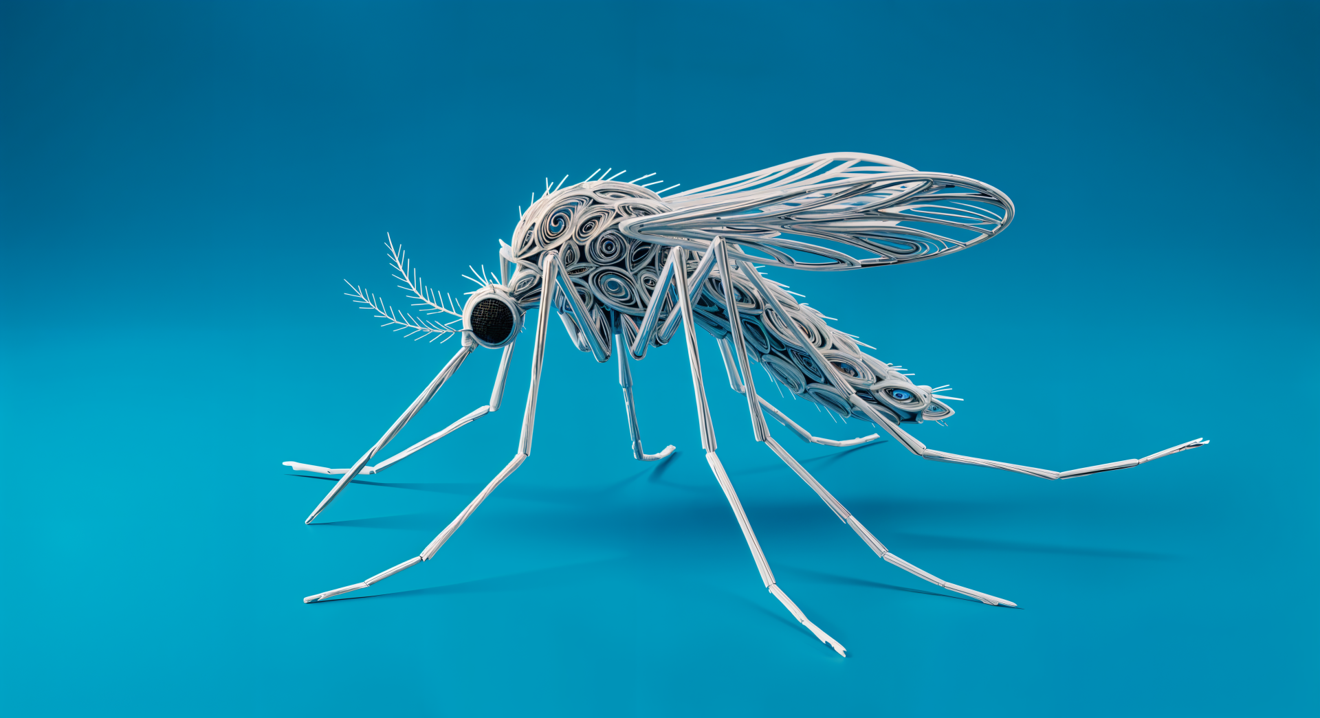 A stylized depiction of a mosquito, intricately designed with thin lines, set against a vibrant blue background. This image serves as a stunning 4K Ultra HD PC desktop wallpaper.