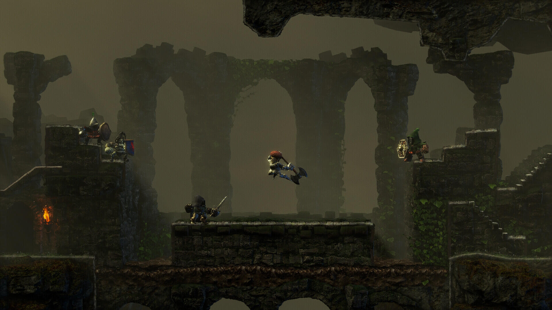 An HD desktop wallpaper featuring a scene from the video game Jump King Quest, showcasing a character navigating a mysterious, crumbling environment.