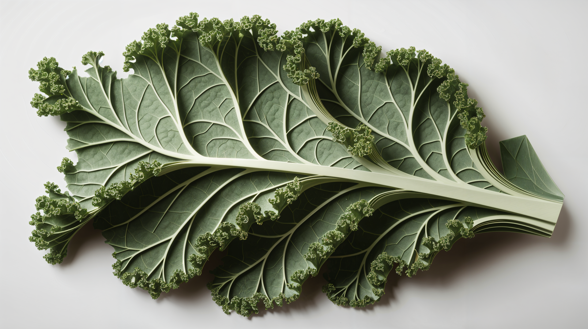 A close-up of a vibrant kale leaf, showcasing its detailed texture and intricate patterns, serving as a striking 4K Ultra HD desktop wallpaper and background.