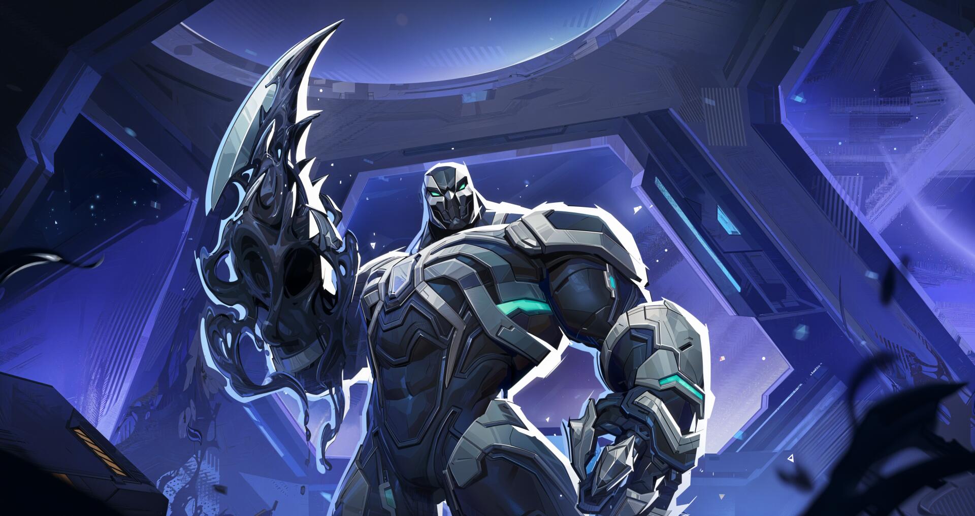 An epic 4K Ultra HD wallpaper from Marvel Rivals, featuring a powerful armored character with a menacing weapon in a futuristic setting.