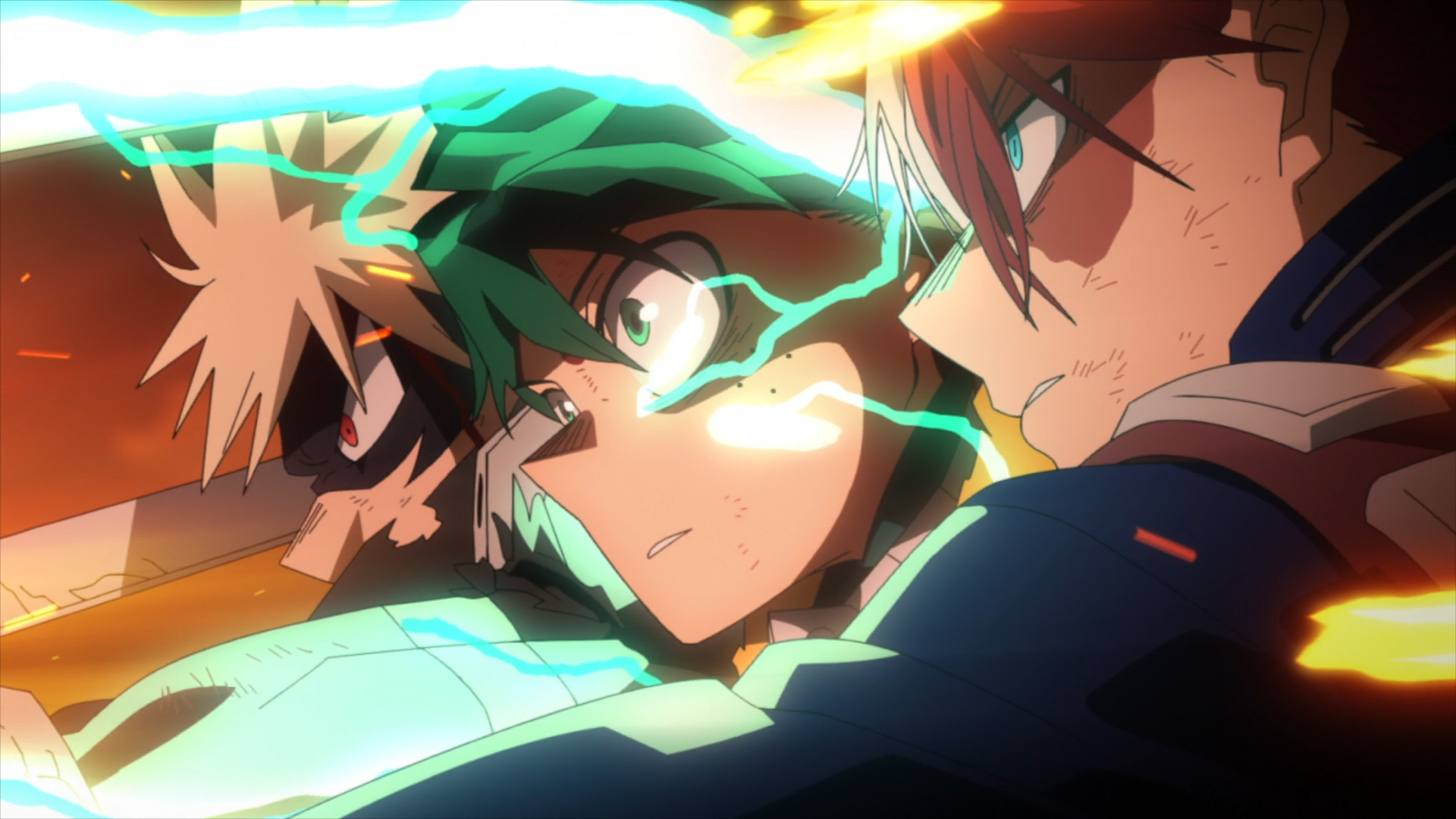 Download Anime My Hero Academia: You're Next Katsuki Bakugou Izuku Midoriya Shoto Todoroki HD Wallpaper