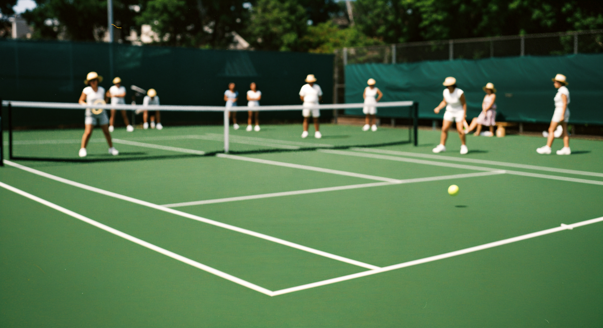 4K Ultra HD wallpaper featuring a vibrant tennis court with players engaged in a match, capturing the dynamic energy of the sport.