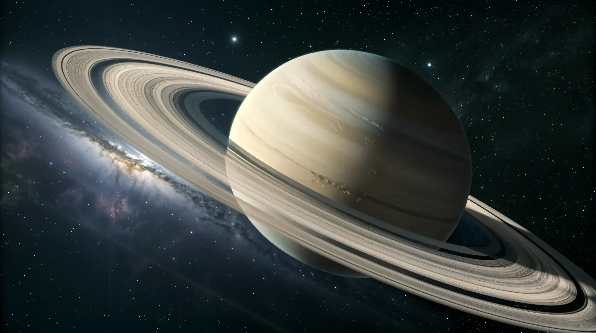 A stunning 4K Ultra HD image of Saturn, showcasing its iconic rings against a backdrop of stars and cosmic scenery. Perfect as a desktop wallpaper.