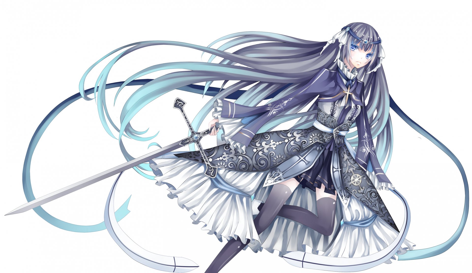 Anime-style character from Pixiv Fantasia in detailed armor wielding a sword, designed as an HD PC desktop wallpaper and background.