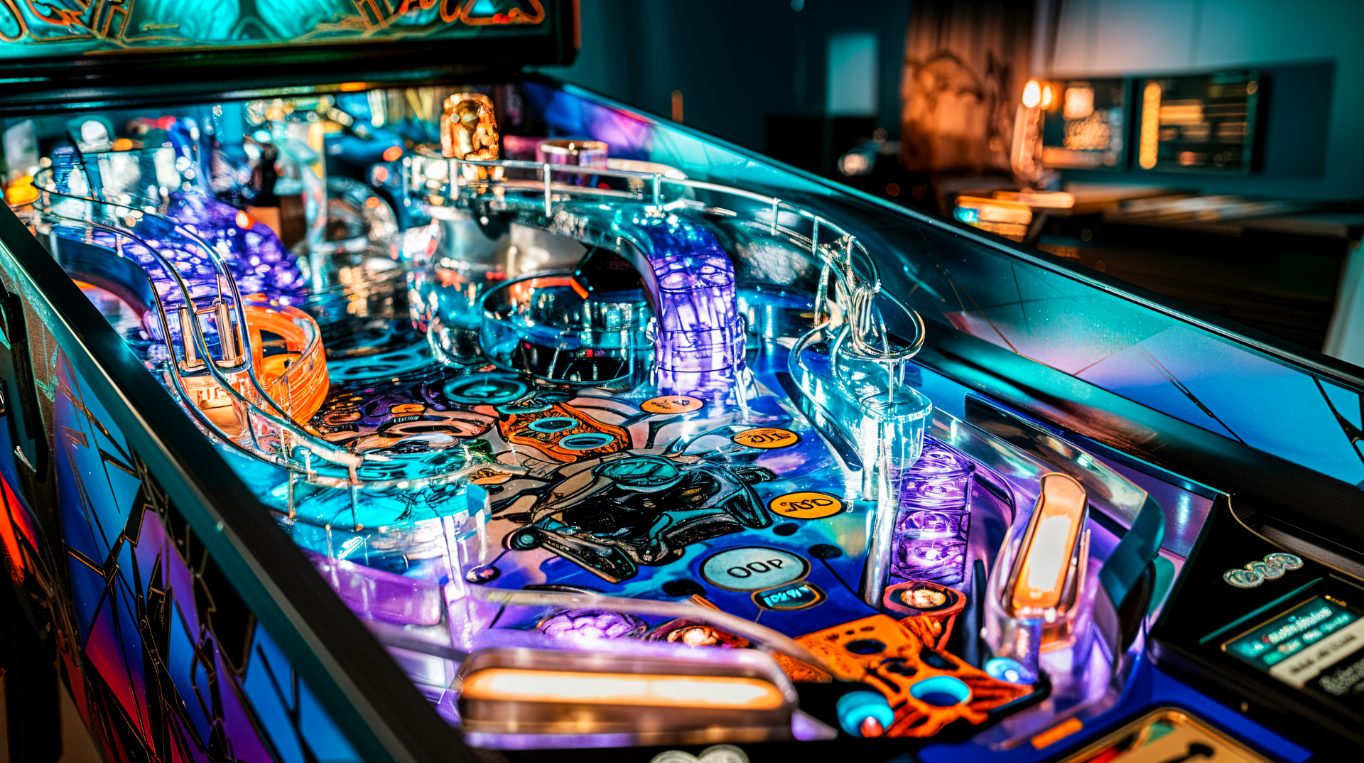 A vibrant pinball machine with illuminated features and intricate designs, showcased in a detailed 4K Ultra HD PC desktop wallpaper and background.
