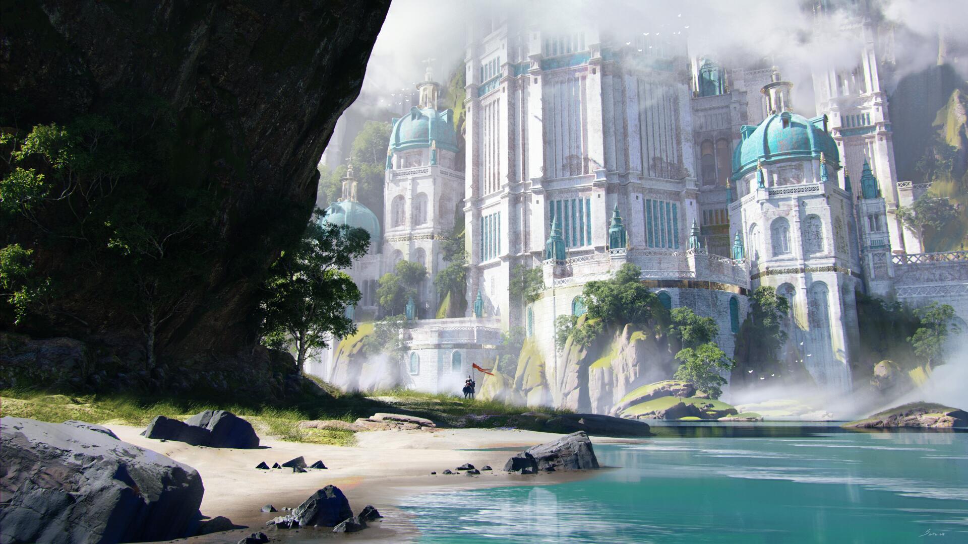 Download Fantasy Building Landscape Warrior Fantasy Landscape Fantasy Warrior 4k Ultra HD Wallpaper by sathish kumar