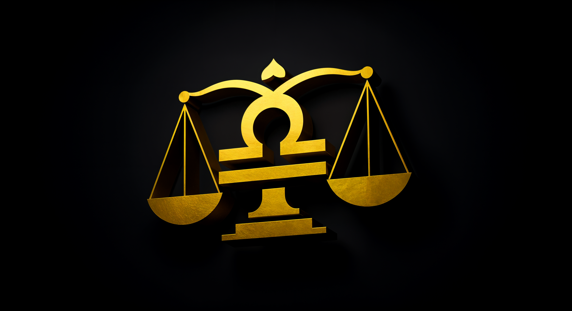 4K Ultra HD wallpaper featuring a golden Libra astrology symbol with balanced scales on a black background for PC desktop.