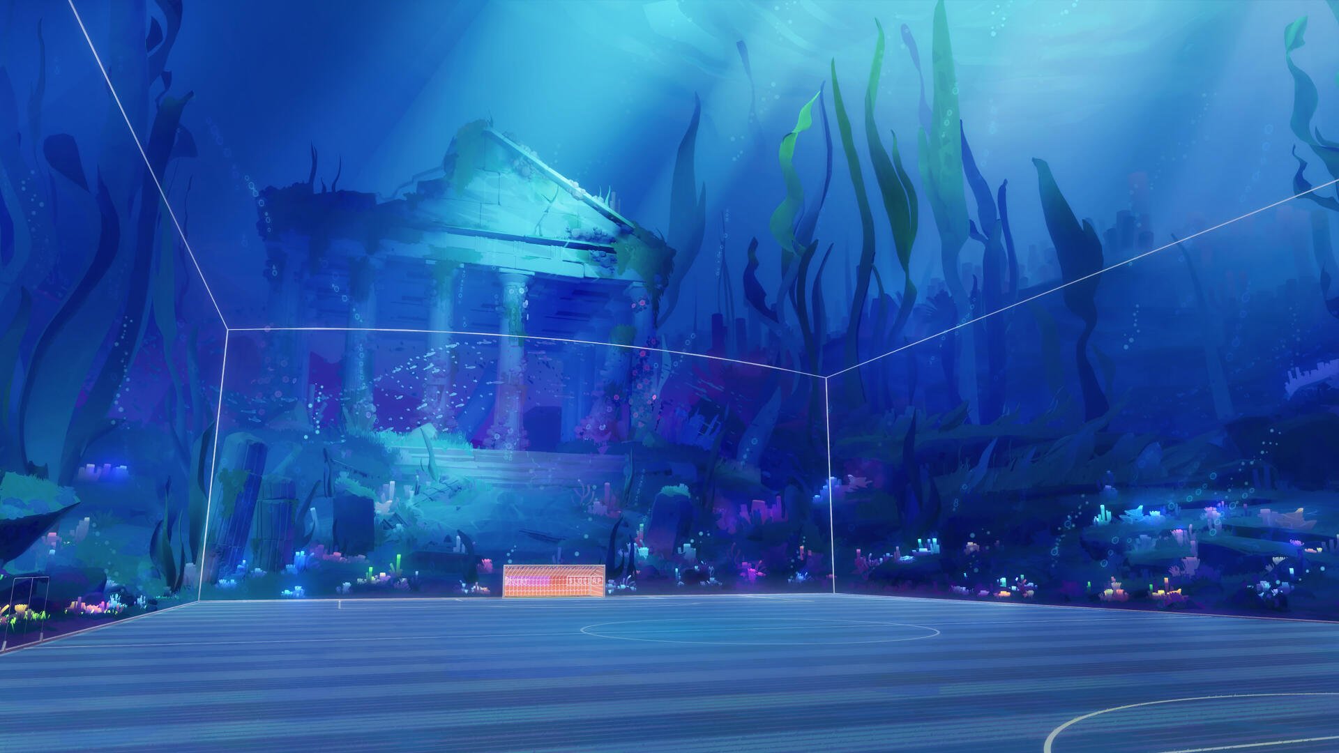 4K Ultra HD PC desktop wallpaper featuring an underwater scene from the video game REMATCH, showcasing submerged ruins and vibrant aquatic life.